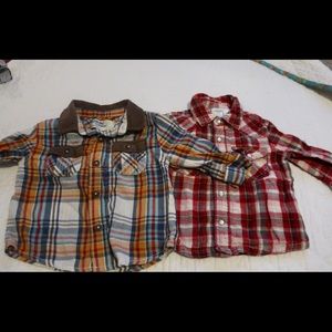 2 flannel shirts - size 12 mo, like new.